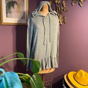 Hooded top, flowy moss green and white